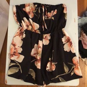 Strapless black floral romper!